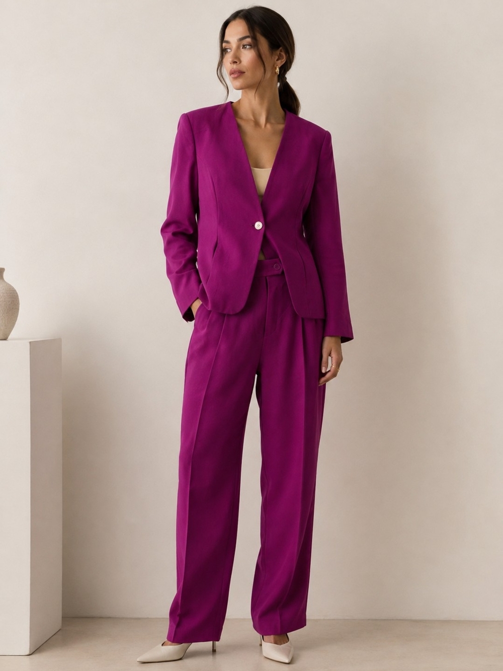 Jones new york 2 Pices Silk Magenta Pant Suit Women Quiet Luxury Minimalist Sz 8